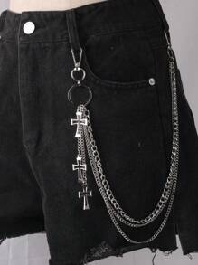 Damski nowy pasek skórzany w stylu punkowym z metalowym łańcuchem, modny dodatek vintage do dżinsów na lato, do szkoły