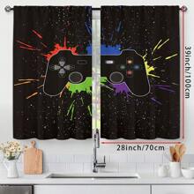 2 piezas de cortinas con estilo de competencia de juegos, con estampado de control de juegos, decoración del hogar con bolsillo para barra, para dormitorio, sala de estar, decoración del hogar, 160 g/m² - Multicolor - Ver 6