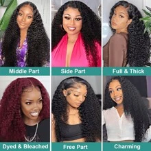 bling hair Perruque de cheveux humains avant en dentelle bouclée crépue de 30 pouces, perruque frontale en dentelle bouclée profonde brésilienne 13x4, perruques de fermeture humides et ondulées 4x4 pour femmes - Naturelle & Noire - Voir 8