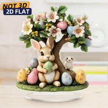 1 pieza Decoración de escritorio de conejo de Pascua estilo bohemio, accesorios decorativos 2D acrílicos multifuncionales, diseño de flor y árbol de Pascua a la moda, decoración del hogar multifuncional, con efecto de vidrio de colores, adecuado para festividades de Pascua, regalos ideales para aniversario, San Valentín de Pascua y Año Nuevo