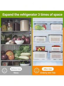 12pcs Set: Leak-Proof Food Storage Containers - 2-Layer Airtight Design For Easy Meal Prep, Reusable & Stackable Kitchen Organizer For Fruits, Vegetables, Meats & Grains - Black and White - View 4