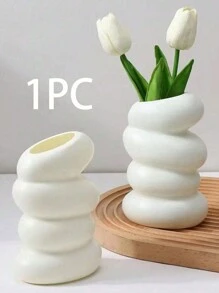 1pc Plastic Vase, Nordic Style Vase, Minimalist Decor Vase, Ceramic-Like Vase, Flower Vase, Shatterproof Vase, Flower Container, Dry Flower Vase, Flower Pot, Flower Basket, Wedding Bedroom Home Decor Vase Gifts Birthday Graduation