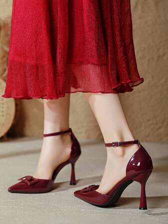 女士时尚金属扣点缀带尖头超高细高跟鞋，性感轻便一脚蹬春夏季工作高跟鞋，高品质约会之夜大码