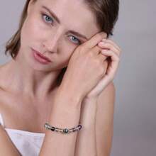 Joyelle 925 银镀铑银球和天然石多色萤石手链女款 - 彩色 - 查看 3