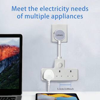 LIPWEL 电源适配器 3 路插座 带一键总控制开关 壁挂式电源板 带 USB 13A 保险丝 英国插头 浪涌保护器 过载保护 小尺寸 适合旅行 家庭办公室 一电三插座
