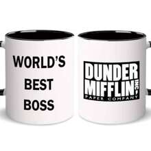 Dunder Mifflin (The Office) World's Best Boss Ceramic Mug Coffee, Official Michael Scott Mug As Seen On The Office, 11 Oz - Tay cầm màu đen - Xem 1