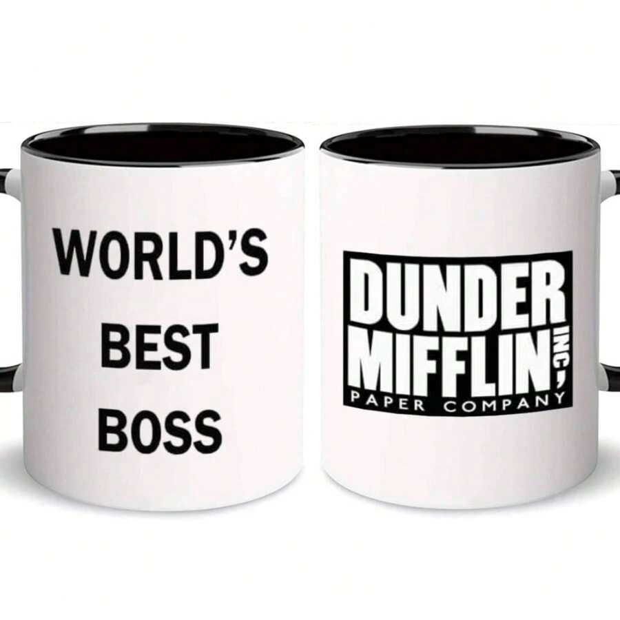 Dunder Mifflin (The Office) World's Best Boss Ceramic Mug Coffee, Official Michael Scott Mug As Seen On The Office, 11 Oz - Tay cầm màu đen - Xem 1