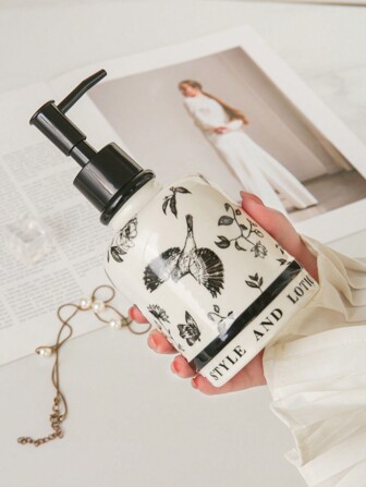 1pc Vintage High-End Ceramic Bathroom Bottle, Suitable For Bathroom, Lotion Bottle, Shower Gel Dispenser