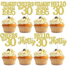 12pcs Happy Birthday Cupcake Toppers, Black Glitter Cake Decoration For 18th, 21st, 30th, 40th, 50th, 60th, 70th Birthday, Anniversary Party Supplies, Available In Black, Gold, Rose Gold