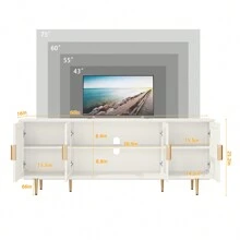 Modern TV Stand For TVs Up To 70+ Inch, Glass Door Television Console Table With Gold Leg, Entertainment Center With Storage Cabinet, Wood Media Furniture For Bedroom, Living Room - trắng - Xem 8