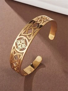 SeuSuk 1pc Adjustable Open Cuff Bracelet With Witch Knot Design, Stainless Steel Celtic Occult Amulet Jewelry, Birthday Gift For Men & Women