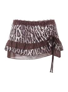 Women Mini Short Skirt Low Waisted Leopard Print Ruffle Lace Edge Fashion Short Skirt - Màu nâu - Xem 8
