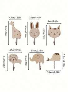 5pcs Wooden Animal Shaped Cute Wall Hooks, Children's Room Decor Self Adhesive Clothing Hanger Storage Hooks