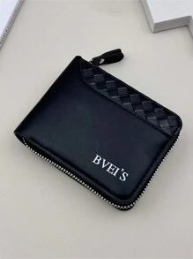 1 Piece Of Men's PU Leather Short Wallet, Fashionable Checkered Soft Wallet, Horizontal Zipper Wallet, Coin Purse, Woven Pattern Splicing Wallet, Large Capacity Multi Card Slot, Can Store Large Banknotes, Simple Coin Pocket, Credit Card Bank Card ID Card Photo Slot, Business And Leisure Style, Ideal Gift For Men's Birthdays Or Partners, Suitable For Fashionable Styles - Multicolor - View 7