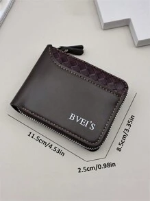 1 Piece Of Men's PU Leather Short Wallet, Fashionable Checkered Soft Wallet, Horizontal Zipper Wallet, Coin Purse, Woven Pattern Splicing Wallet, Large Capacity Multi Card Slot, Can Store Large Banknotes, Simple Coin Pocket, Credit Card Bank Card ID Card Photo Slot, Business And Leisure Style, Ideal Gift For Men's Birthdays Or Partners, Suitable For Fashionable Styles - Multicolor - View 6