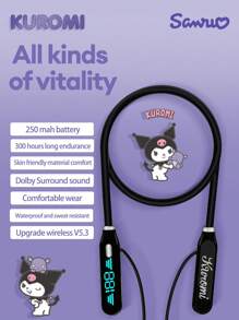 Sanrio Hello Kitty KUROMI JJ-B1 Bluetooth Headphones Wireless Neckband In-Ear Sports Waterproof Sweatproof 3D HiFi Sound Quality Long Battery Life LED Display Power Noise-Proof Neck-Hanging Wireless Earbuds Compatible With Smartphones & Computers