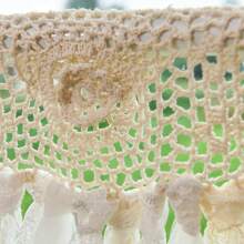 Boho Valances Handmade Cotton Crochet Lace Valance Living Room Hollow Cafe Curtains Macrame Kitchen Curtain Wall Decor, 16 L X 40 Ivory & Beige - 黑色 - 查看 10