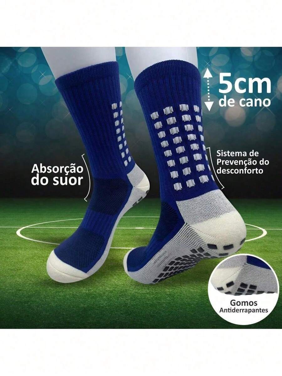 Men's Compression Sock Kit High-Top Anti-Slip Football Cotton High Quality Ventilation - Biru - View 1