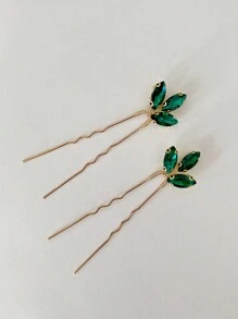 2-teiliges Set jade-grüne Braut Haarspangen für Hochzeiten, goldene Hochzeit Haarspange, Strass Haarspange, Braut Haarzubehör, Brautjungfern Geschenk grüne Strass Haarspangen, Smaragd Haarzubehör, wunderschöne Hochzeit Haarspangen perfekt für funkelnde Hochzeitsthemen und Party und Ball Haarzubehör