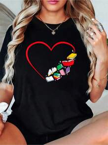 Book Reading Books Heart T-Shirt T-Shirt Women Fashion Tshirt Woman Print Short Sleeved Round Neck Women Holiday Tee Top