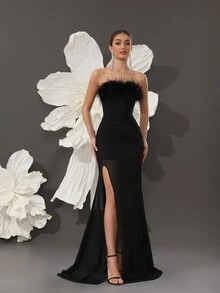 Vestido largo elegante de vendaje 2025 para fiestas y bodas, vestido de fiesta de noche de lujo negro con hombros descubiertos para cócteles y bodas, vestido de fiesta, vestido de invitada a la boda, vestido de gala - Negro - Ver 4