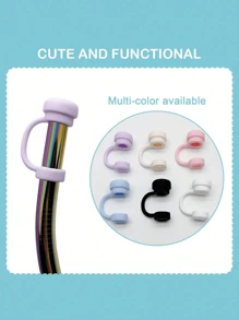 1/2 件/套吸管盖可重复使用硅胶吸管盖与 杯防溢漏塞防溅防尘吸管盖兼容，返校用品 - 彩色 - 查看 8