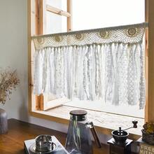 Boho Valances Handmade Cotton Crochet Lace Valance Living Room Hollow Cafe Curtains Macrame Kitchen Curtain Wall Decor, 16 L X 40 Ivory & Beige - 黑色 - 查看 7