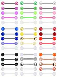 5pcs Y2K Candy Color Tongue Ring Stud Barbell Soft Ceramic Ball Stud Piercing Jewelry, Suitable For Men & Women Wear Anytime - 5 Tongue Rings - View 10