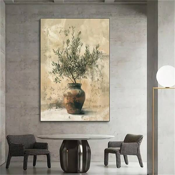 Póster de arte vintage de rama de olivo: Pintura al óleo sin marco, adecuada para la decoración de la sala de estar y el dormitorio