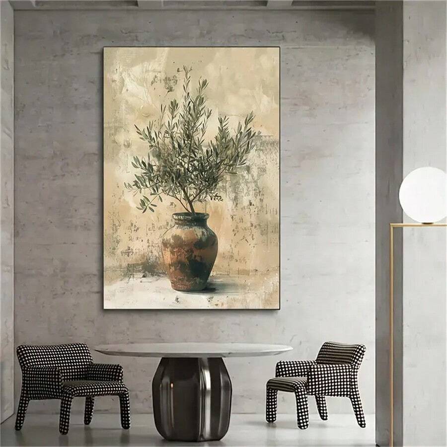 Póster de arte vintage de rama de olivo: Pintura al óleo sin marco, adecuada para la decoración de la sala de estar y el dormitorio