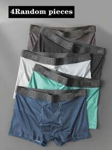 4 piezas de calzoncillos tipo bóxer casuales cómodos para hombres con patrón de rayas y letras, ropa interior deportiva de colores aleatorios