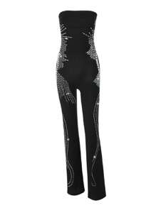 女士闪亮水钻性感无袖吊带连体裤，适合派对、音乐会、狂欢派对、节日、俱乐部