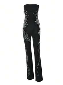 Macacão Brilhante com Strass Sexy e Sem Mangas Decote em Halter Para Mulheres, Ideal para Festas, Concertos, Raves, Festivais, Boates