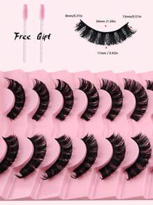 ICHICKISS 7 对自然卷曲假睫毛和 2 个一次性睫毛刷，蓬松加长，适合日常使用，日常必备物品