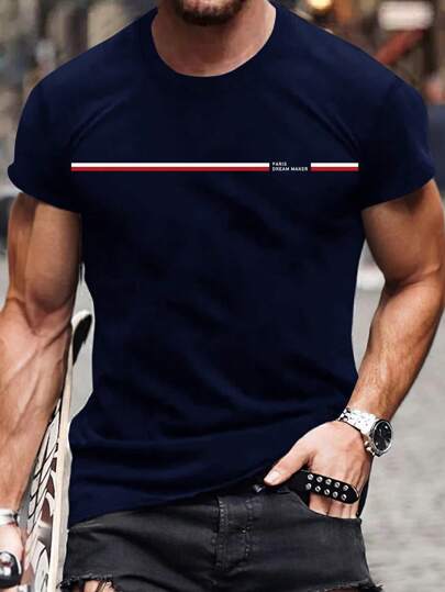 Herren T-Shirt - Kurzarm Rundhals Shirts, Herren Buchstaben Grafik Bedruckte Tees, Sommer