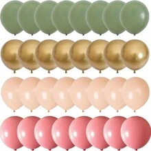 35 Stück salbeigrüne rosa Ballons, salbeigrüne und staubige rosa Metallgold Ballons, olivgrüne Goldballons, geeignet für Geburtstag Dschungel Wald Party Dekoration