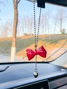亚克力蝴蝶结心形汽车内饰后视镜吊饰，创意汽车装饰 - 彩色 - 查看 2
