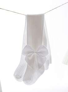 2pcs Baby Girl Tight Cotton Knit Bowknot Mesh Leggings - Multicolor - View 3