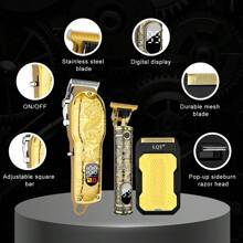 LQT 1/2/3pcs Set USB Rechargeable Electric Hair Clipper, Professional Precision Trimmer, Ergonomic Design, Cordless Efficient, For Beard, Sideburns And Full Body Grooming, Portable Lightweight Electric Shaver, Men's Wireless Trimmer, LED Display, Accurate Hair And Beard Cutting - Multicolor - View 10
