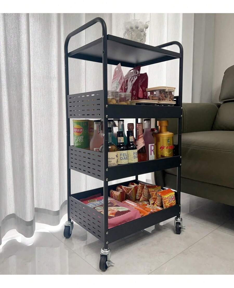 Organizador de almacenamiento metálico con 4 niveles estable y con ruedas, carrito de utilidad de gran resistencia con cubierta metálica, carrito para verduras, carrito de cocina con ruedas, carrito de almacenamiento, organizador con ruedas para despensa de cocina, decoración para exteriores
