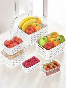 12pcs Set: Leak-Proof Food Storage Containers - 2-Layer Airtight Design For Easy Meal Prep, Reusable & Stackable Kitchen Organizer For Fruits, Vegetables, Meats & Grains - Black and White - View 7