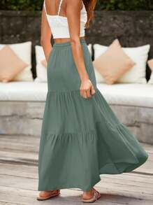 SANOPY Women's Date & Beach & Daily Bohemian Elastic High Waisted Extra Long Casual Elegant Skirt With Pockets Spring & Summer Streetwear - màu xanh lá - Xem 5