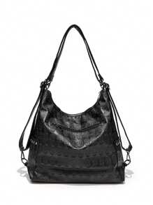 New Skull Rivet Decorated Alternative Fashion British Style Women Large Capacity Handbag Shoulder Bag Crossbody Bag, Halloween Bags Perfect For Fancy Party Matching With Halloween Costumes - Black - View 6