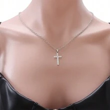 1pc Vintage Cross Pendant Necklace, Choker Necklace For Women - Silver - View 1