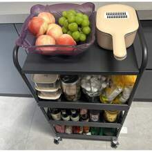 Organizador de almacenamiento metálico con 4 niveles estable y con ruedas, carrito de utilidad de gran resistencia con cubierta metálica, carrito para verduras, carrito de cocina con ruedas, carrito de almacenamiento, organizador con ruedas para despensa de cocina, decoración para exteriores