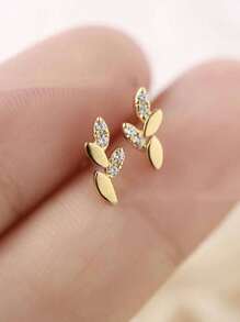 1 Par de pendientes de plata de ley 925 con diseño de hoja de trigo y circonita cúbica, regalo de joyería creativa para amigos, Día de los Caídos - espigas de trigo - Ver 4