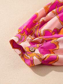 Acelitt Floral Print Batwing Sleeve Loose Fit Button-Up Shirt, Pink - Multicolor - View 9