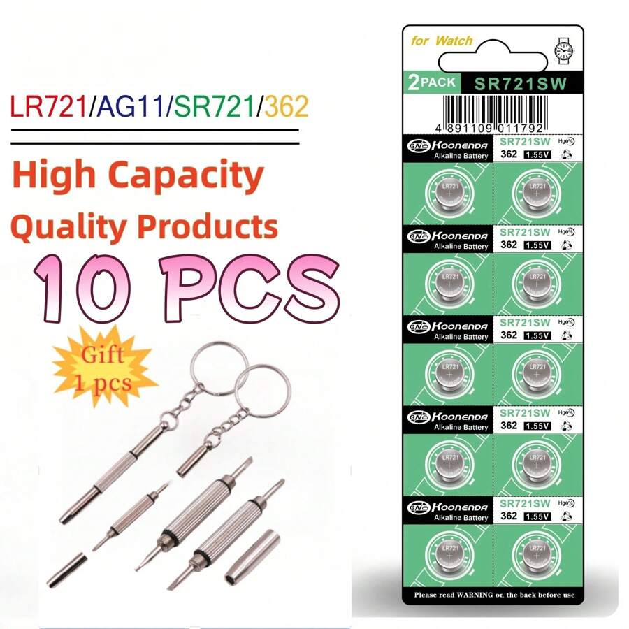 高容量 10 -50 件 AG11 SR721SW 362 361 162 纽扣手表电池 0%Hg 无汞纽扣电池适用于手表玩具遥控器带 1 个螺丝刀礼物