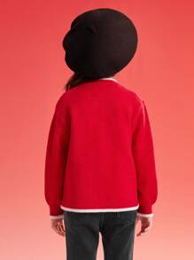 Balabala Girls' Knitted Cardigan, Sweet Spring Jacket For Young Girl - Chinese Red - View 3