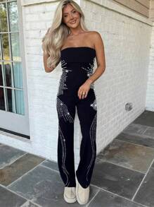 Macacão Brilhante com Strass Sexy e Sem Mangas Decote em Halter Para Mulheres, Ideal para Festas, Concertos, Raves, Festivais, Boates